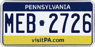 PA license plate MEB2726