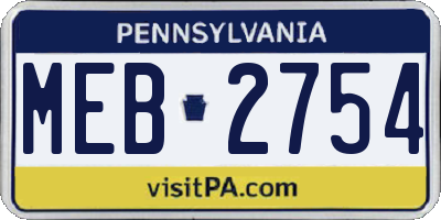PA license plate MEB2754