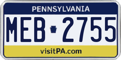 PA license plate MEB2755