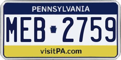 PA license plate MEB2759