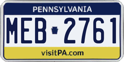 PA license plate MEB2761