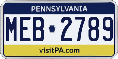 PA license plate MEB2789