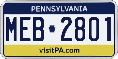 PA license plate MEB2801