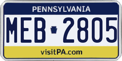 PA license plate MEB2805