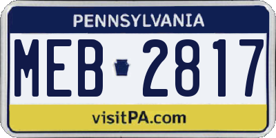 PA license plate MEB2817