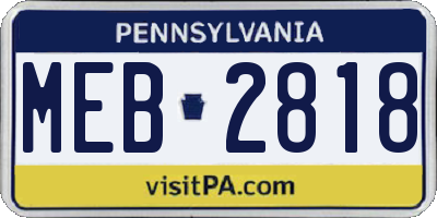 PA license plate MEB2818