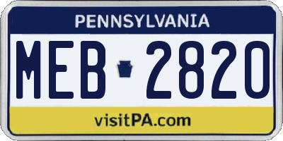 PA license plate MEB2820