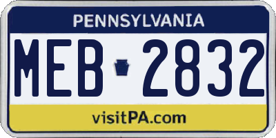 PA license plate MEB2832