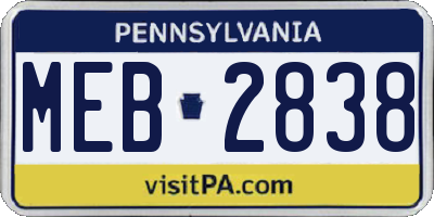 PA license plate MEB2838