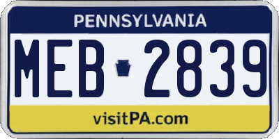PA license plate MEB2839