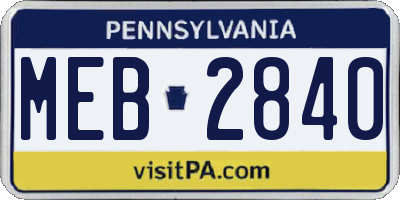 PA license plate MEB2840