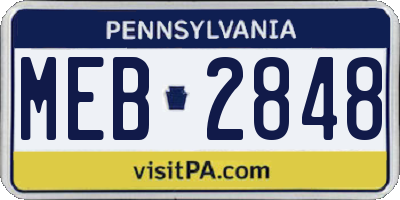 PA license plate MEB2848