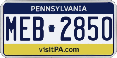 PA license plate MEB2850