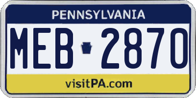 PA license plate MEB2870