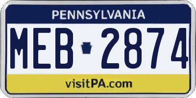 PA license plate MEB2874