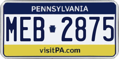 PA license plate MEB2875