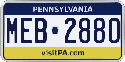 PA license plate MEB2880