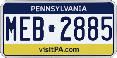 PA license plate MEB2885