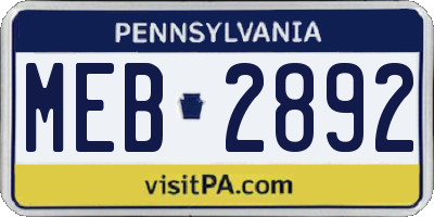 PA license plate MEB2892
