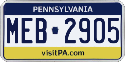PA license plate MEB2905