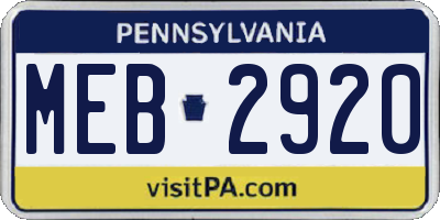 PA license plate MEB2920