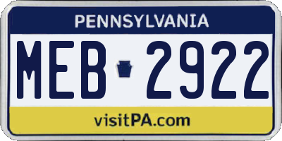 PA license plate MEB2922