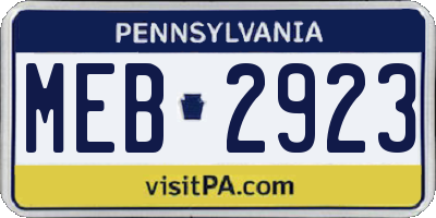 PA license plate MEB2923