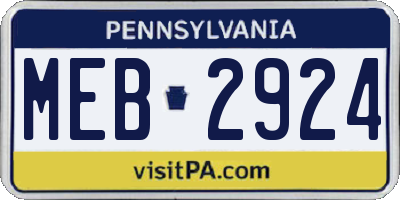 PA license plate MEB2924