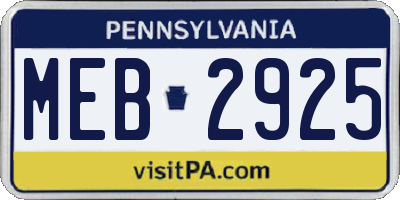 PA license plate MEB2925