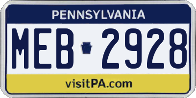 PA license plate MEB2928