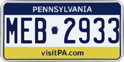 PA license plate MEB2933