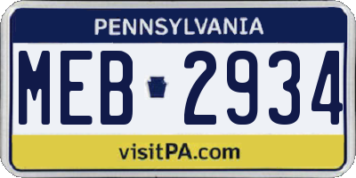 PA license plate MEB2934