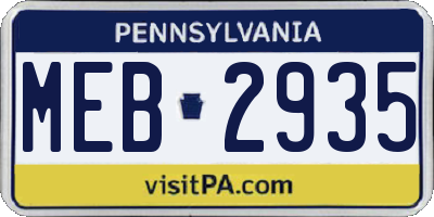 PA license plate MEB2935