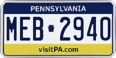 PA license plate MEB2940