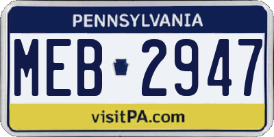 PA license plate MEB2947