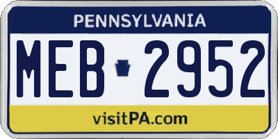 PA license plate MEB2952