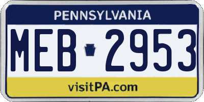 PA license plate MEB2953