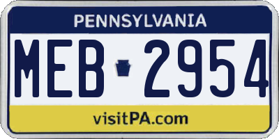 PA license plate MEB2954