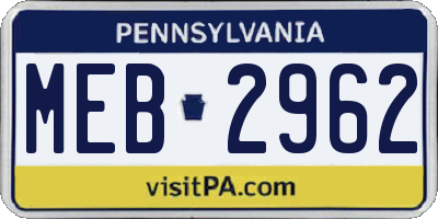 PA license plate MEB2962