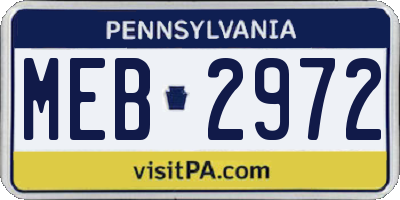 PA license plate MEB2972