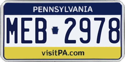 PA license plate MEB2978