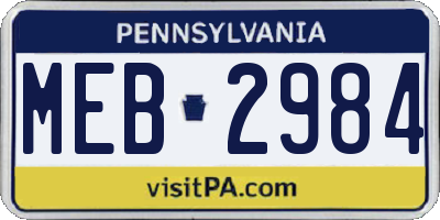 PA license plate MEB2984