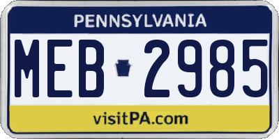 PA license plate MEB2985