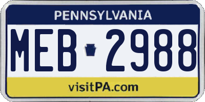 PA license plate MEB2988