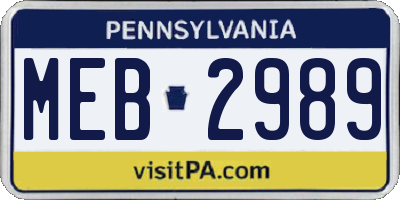 PA license plate MEB2989