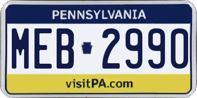 PA license plate MEB2990