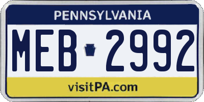 PA license plate MEB2992