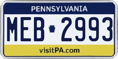 PA license plate MEB2993