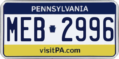 PA license plate MEB2996