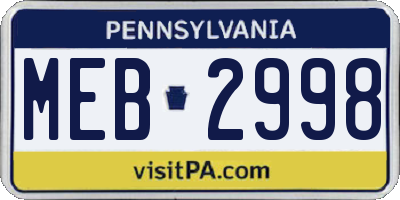 PA license plate MEB2998